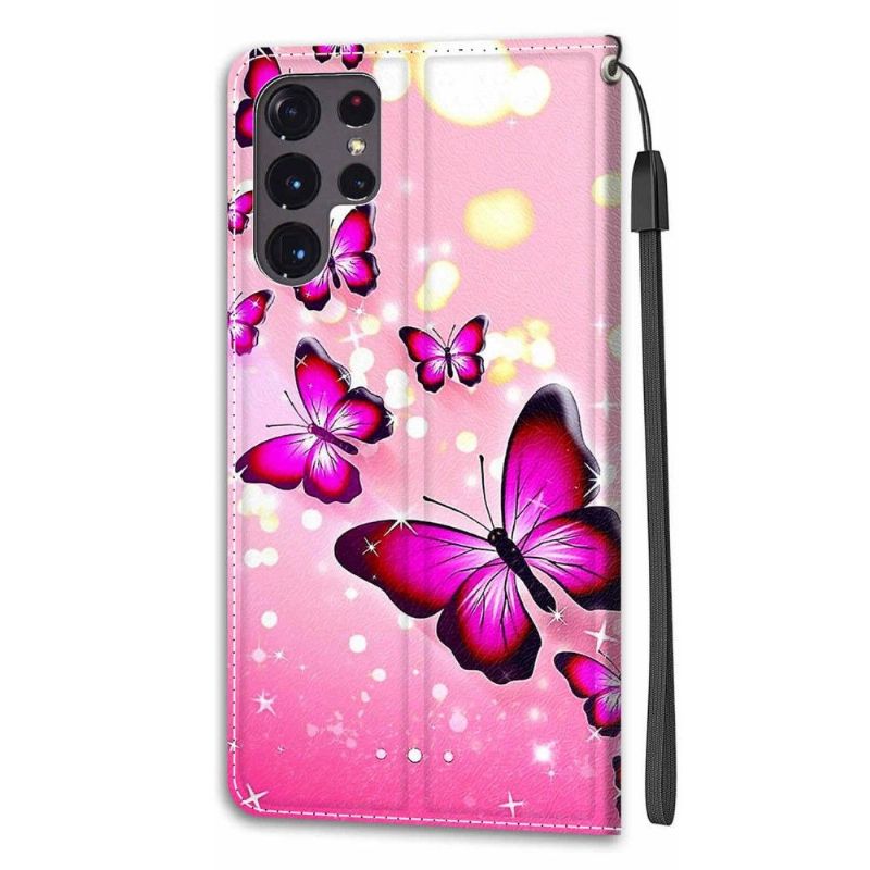 Flip Cover Samsung Galaxy S22 Ultra 5G Pink Sommerfugle