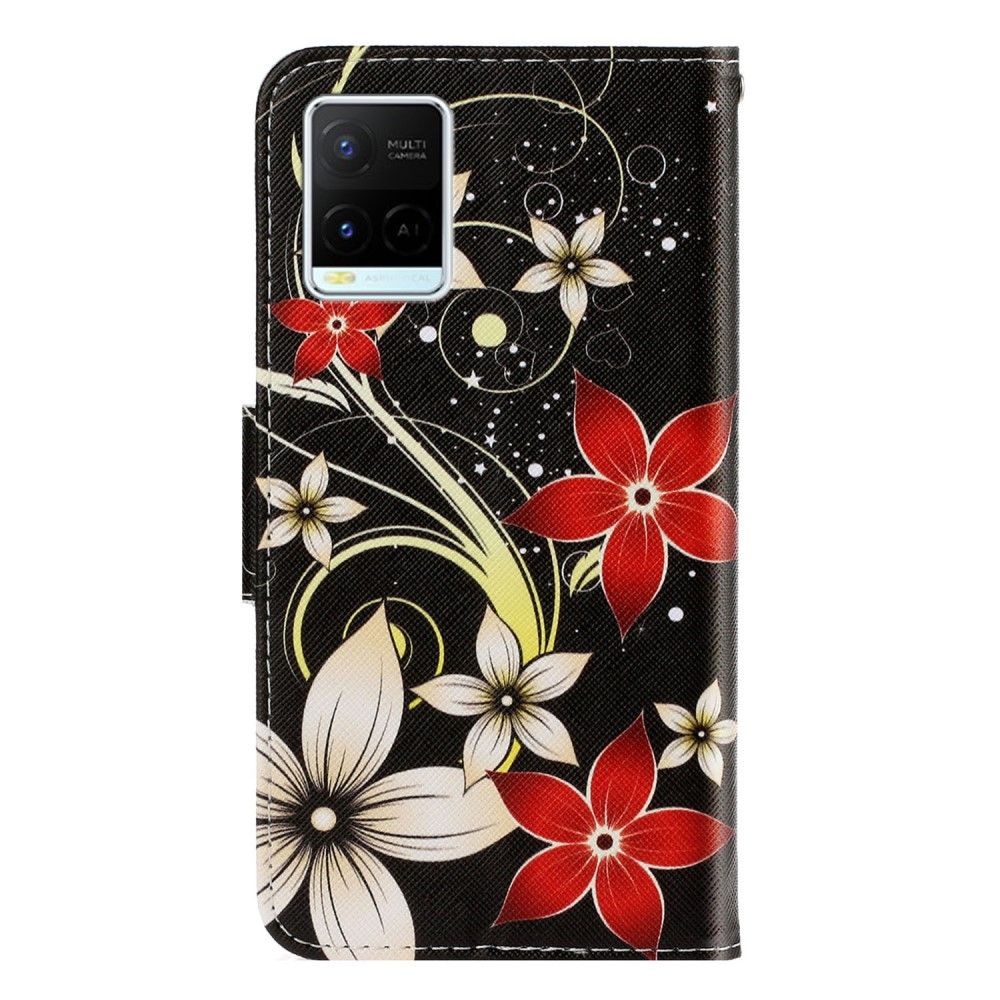 Flip Cover Vivo Y21 / Y21s / Y33s Røde Og Hvide Blomster