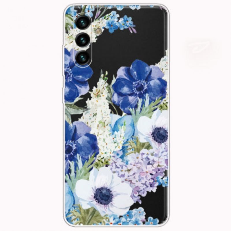 Cover Samsung Galaxy A13 5G / A04s Akvarel Blå Blomster
