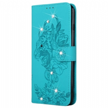 Flip Cover Samsung Galaxy A13 5G / A04s Barok Tiger Og Diamanter