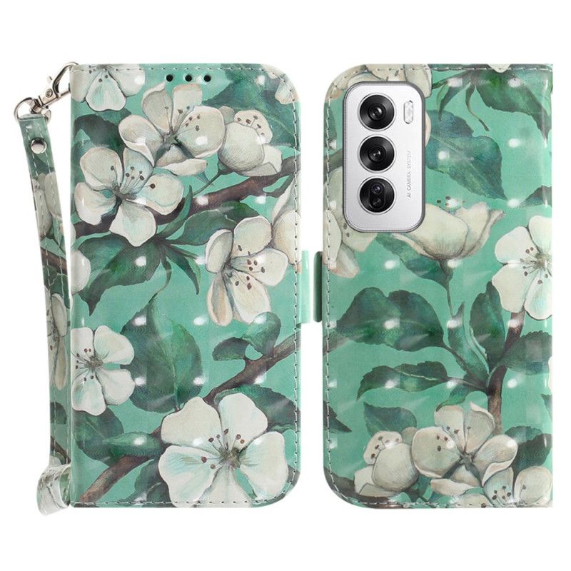 Flip Cover Oppo Reno 12 5g Akvarelblomster Med Rem