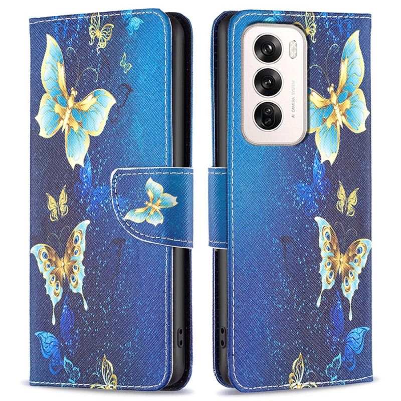 Flip Cover Oppo Reno 12 5g Gyldne Sommerfugle