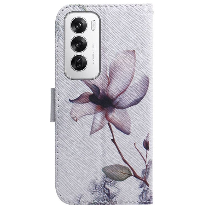 Læder Cover Oppo Reno 12 5g Telefon Etui Lyserød Blomst