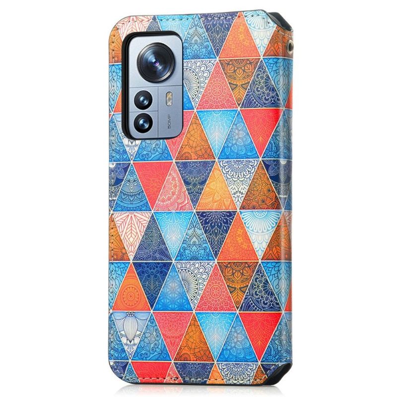 Flip Cover Xiaomi 12 Pro Anti-fald Læder Cover Kalejdoskop Mandala Flip Flip