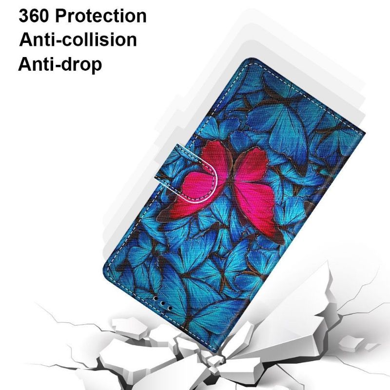 Flip Cover Xiaomi 12 Pro Blå Og Lyserøde Sommerfugle