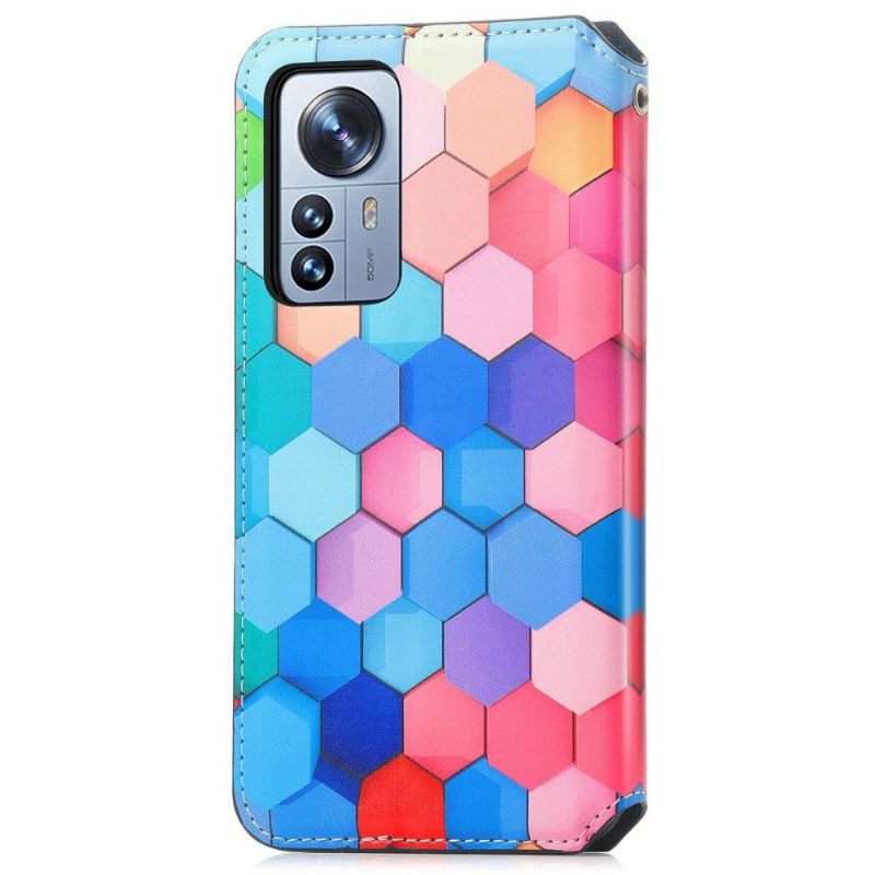 Flip Cover Xiaomi 12 Pro Læder Cover Farverig Honeycomb Flip Flip