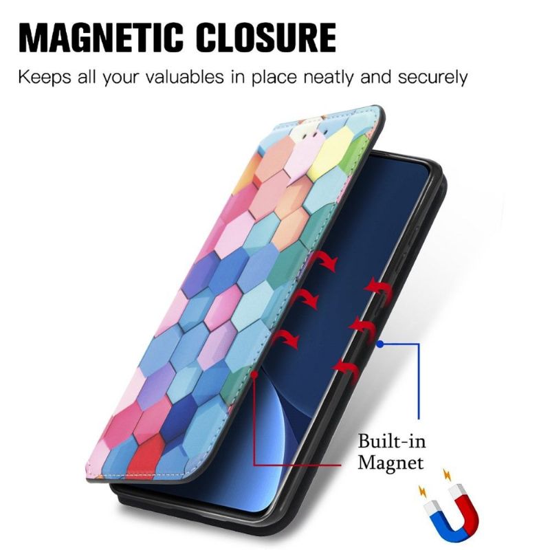 Flip Cover Xiaomi 12 Pro Læder Cover Farverig Honeycomb Flip Flip