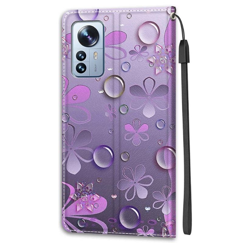 Flip Cover Xiaomi 12 Pro Violet Blomster Illustration