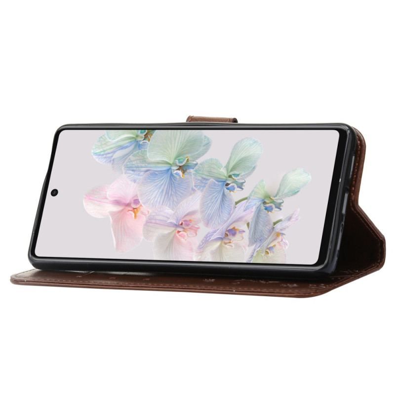 Flip Cover Google Pixel 7 Med Snor Blomster Og Sommerfugle Med Rem