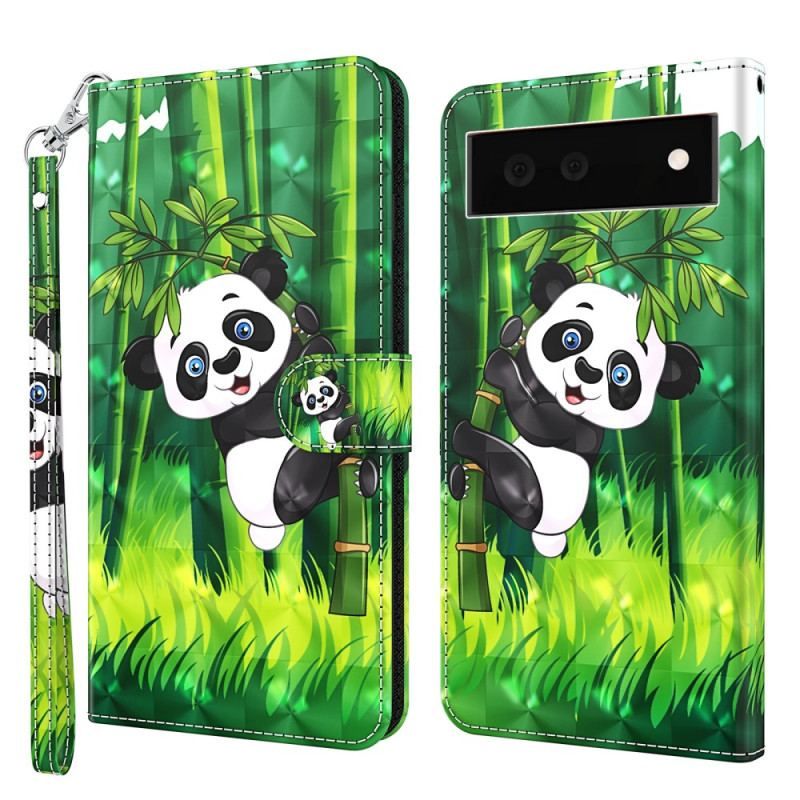 Flip Cover Google Pixel 7 Med Snor Panda Og Bambus Med Snor