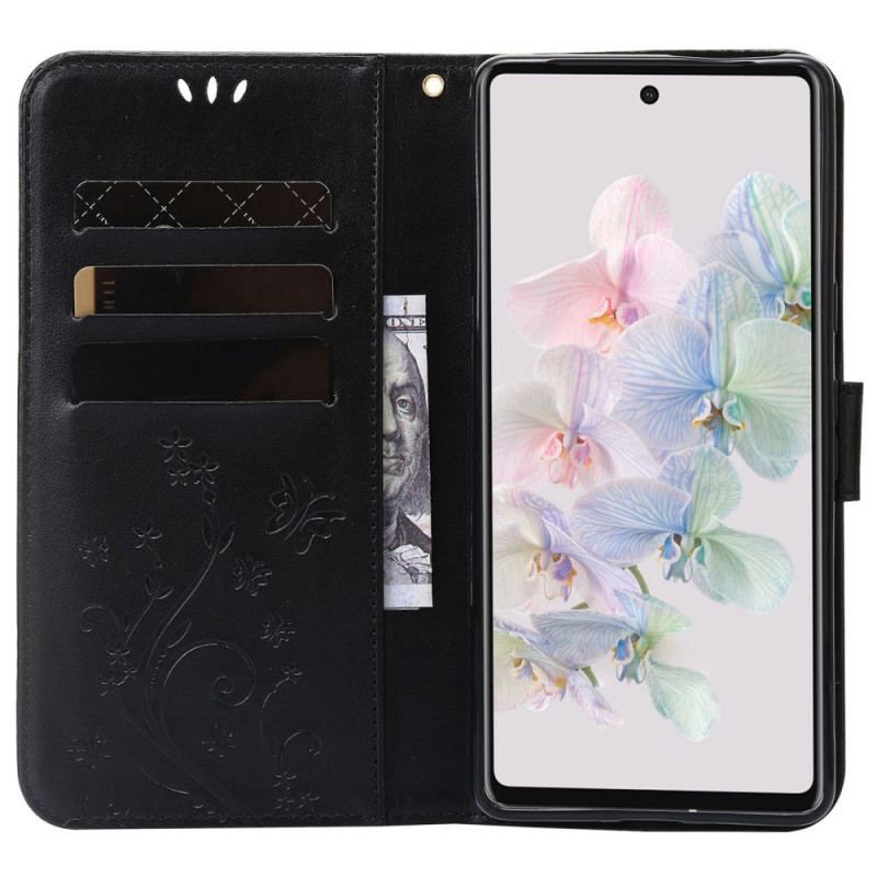 Flip Cover Google Pixel 7 Med Snor Pro Flowers And Butterflies Strop