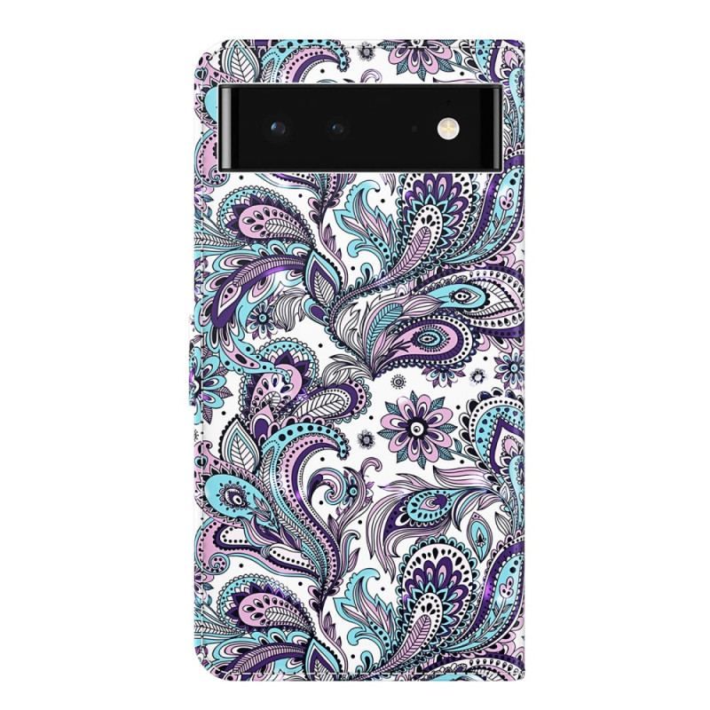 Flip Cover Google Pixel 7 Pro Med Snor Strappy Paisley Mønster