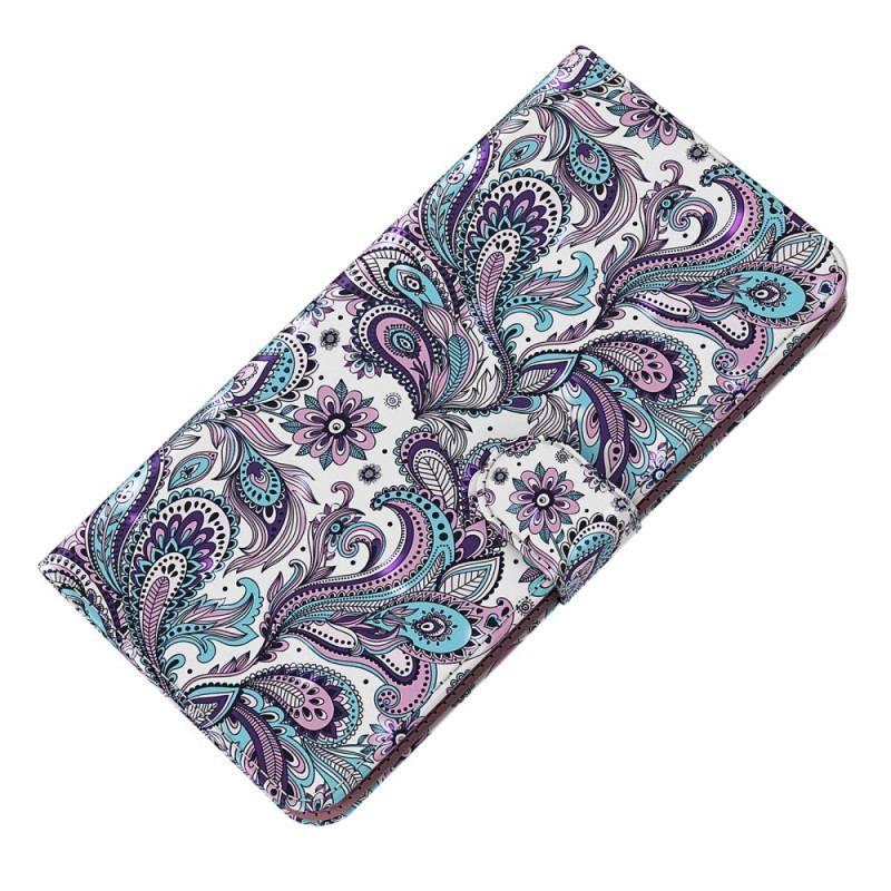 Flip Cover Google Pixel 7 Pro Med Snor Strappy Paisley Mønster