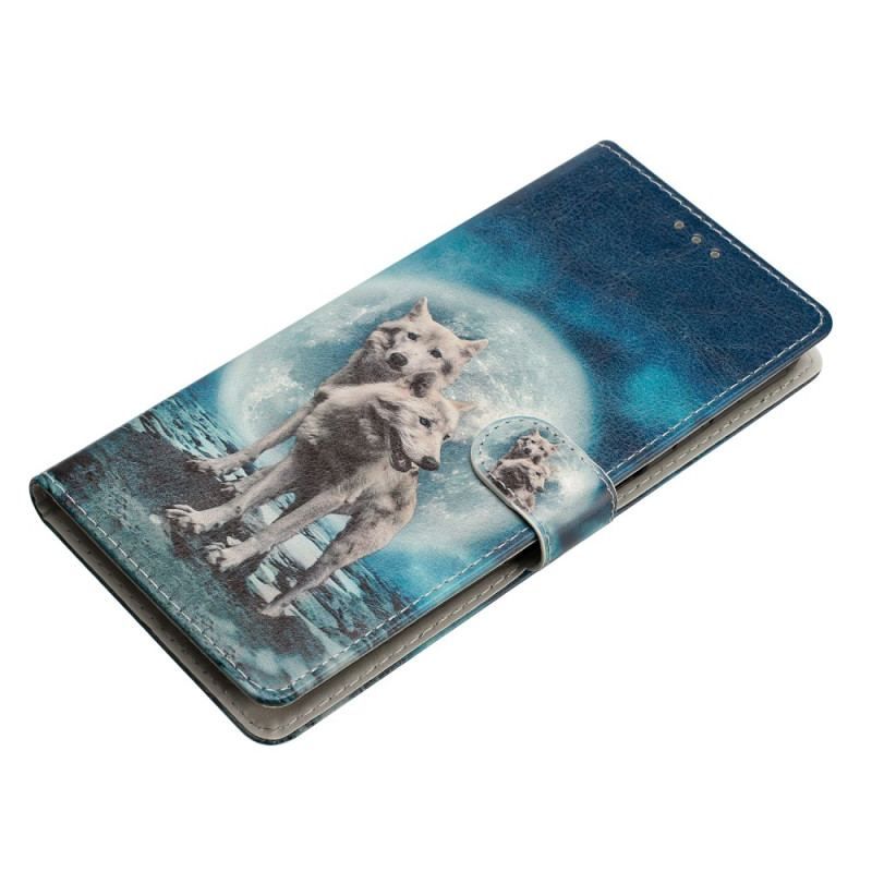 Flip Cover Google Pixel 7A Med Snor Fastspændte Moonlight Wolves