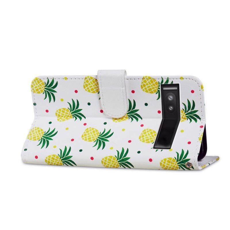 Flip Cover Google Pixel 7A Med Snor Strappy Ananas