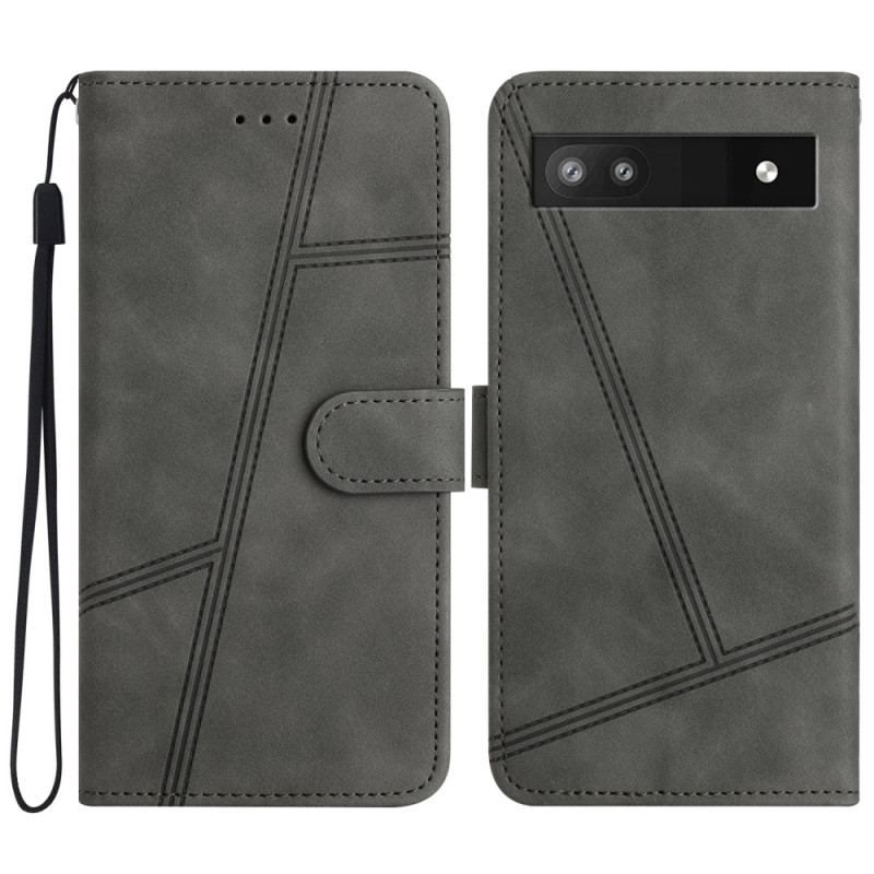 Flip Cover Google Pixel 7A Med Snor Strappy Geometrisk Læderstil