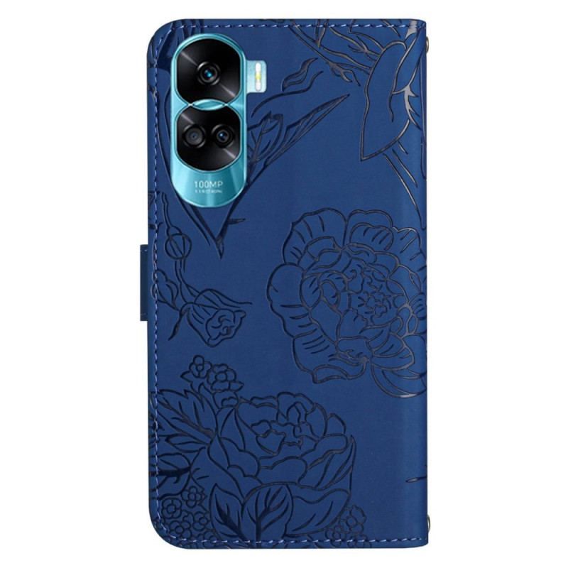 Flip Cover Honor 90 Lite Sommerfugle Og Skulderrem