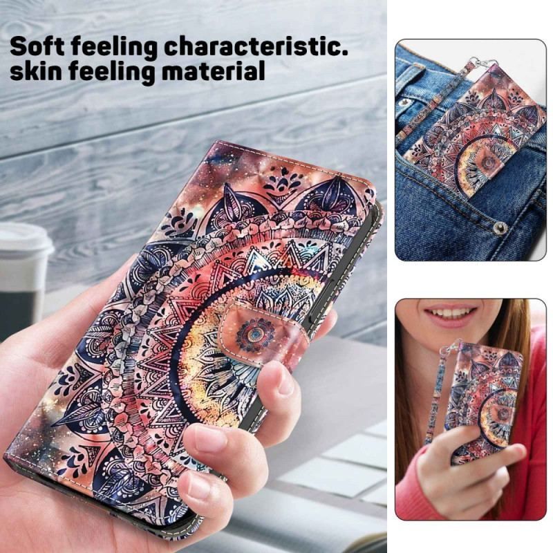 Flip Cover iPhone 14 Med Snor Pro Farverig Strappy Mandala