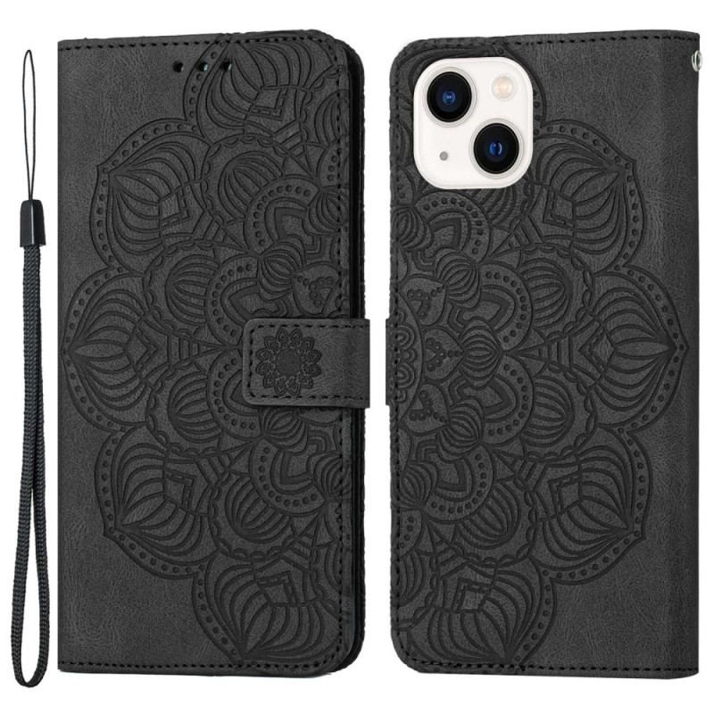 Flip Cover iPhone 14 Med Snor Strappy Mandala