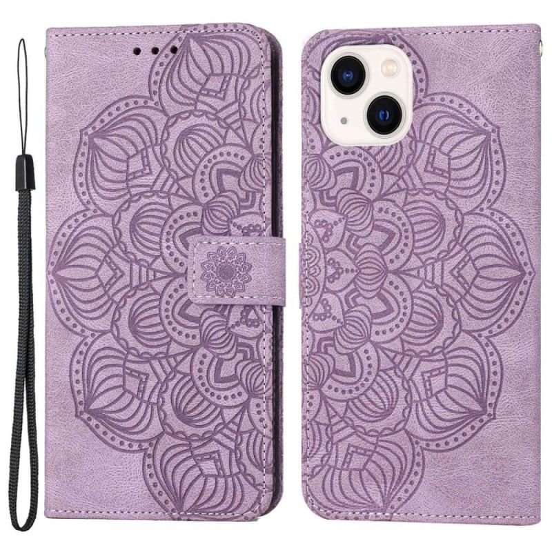 Flip Cover iPhone 14 Plus Mandala Med Snor