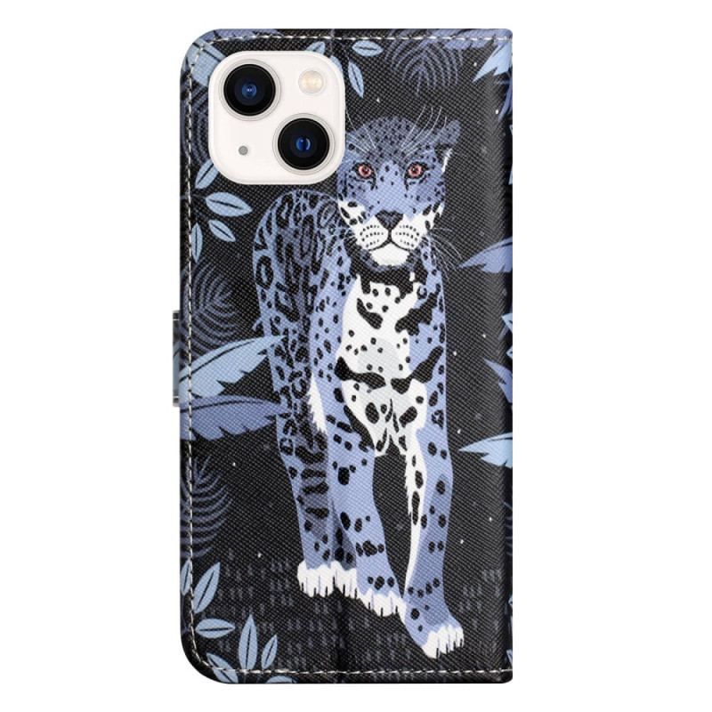 Flip Cover iPhone 14 Plus Med Snor Strappy Leopard