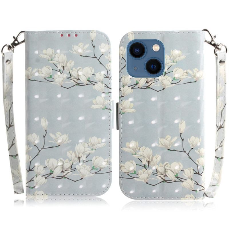 Flip Cover iPhone 14 Plus Med Snor Strop Blomstergrene