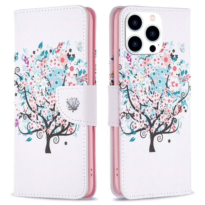 Flip Cover iPhone 14 Pro Blomstret Træ