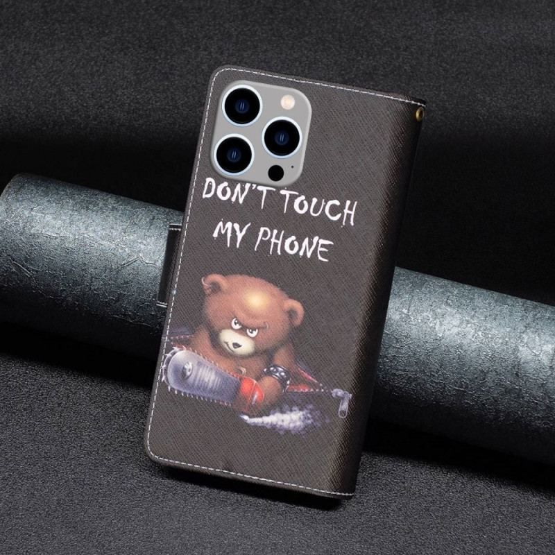 Flip Cover iPhone 14 Pro Max Dangerous Bear Med Lynlås