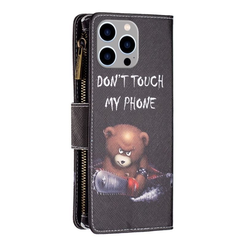 Flip Cover iPhone 14 Pro Max Dangerous Bear Med Lynlås