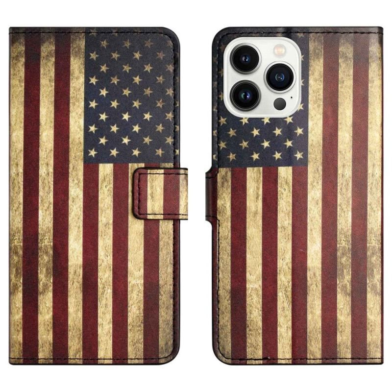 Flip Cover iPhone 14 Pro Vintage Amerikansk Flag