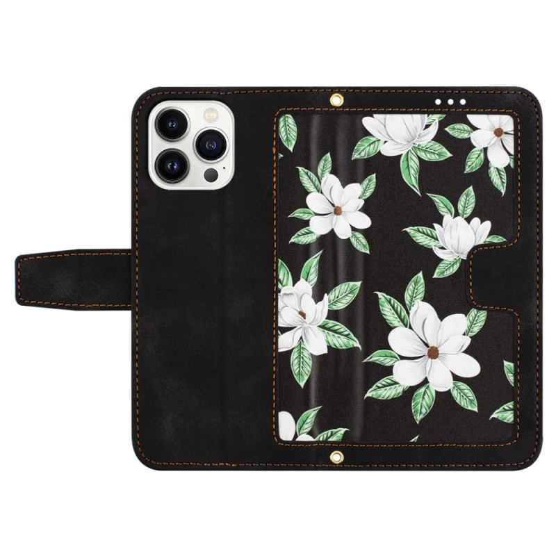 Flip Cover iPhone 15 Luksusblomster