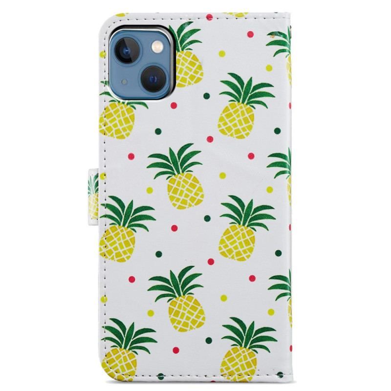 Flip Cover iPhone 15 Med Snor Ananas Med Rem