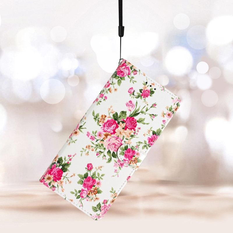 Flip Cover iPhone 15 Med Snor Frihedsblomster Med Rem