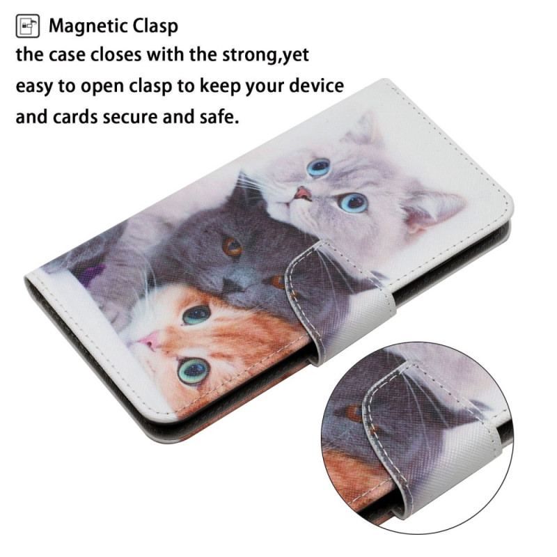 Flip Cover iPhone 15 Med Snor Kun Katte Med Remme