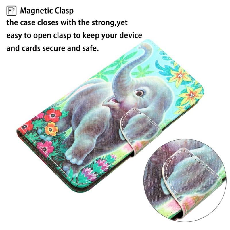 Flip Cover iPhone 15 Med Snor Nøglebånd Elephant Walk