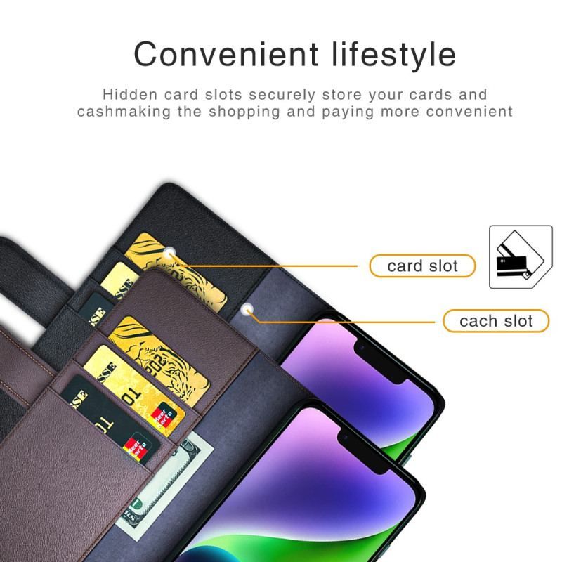 Flip Cover iPhone 15 Plus Ægte Læder