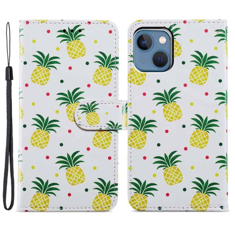 Flip Cover iPhone 15 Plus Med Snor Ananas Med Rem
