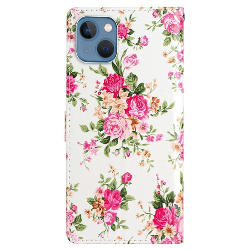 Flip Cover iPhone 15 Plus Med Snor Blomster Med Rem