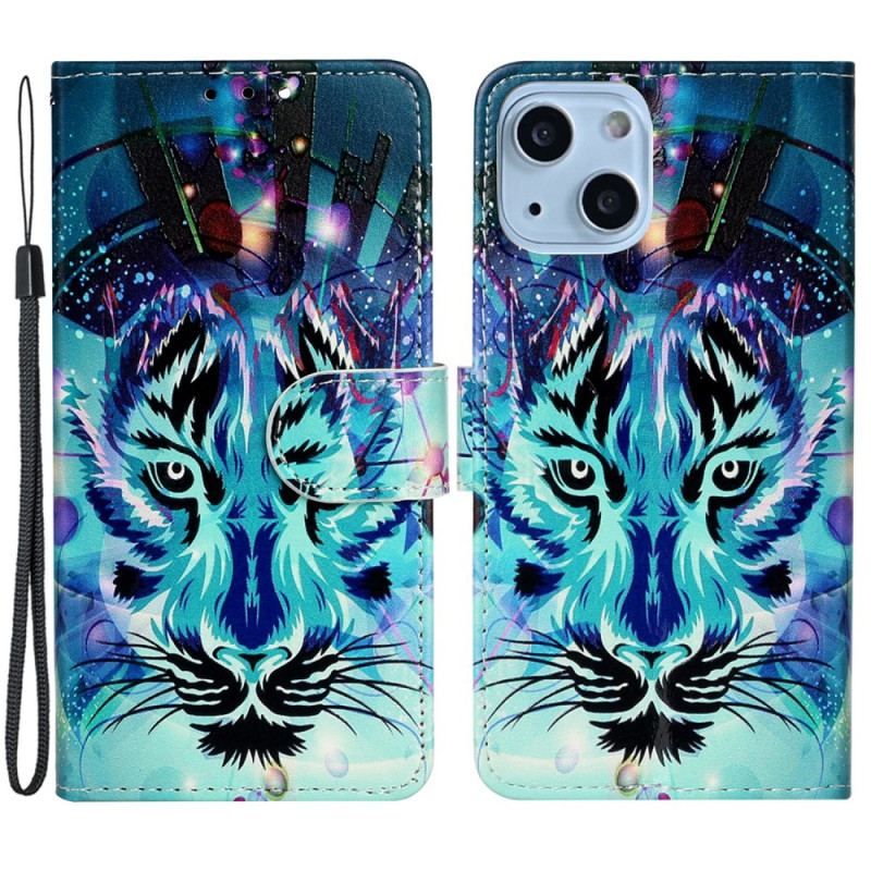 Flip Cover iPhone 15 Plus Med Snor Feline Med Rem