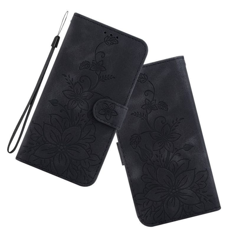 Flip Cover iPhone 15 Pro Max Med Snor Blomsterrem