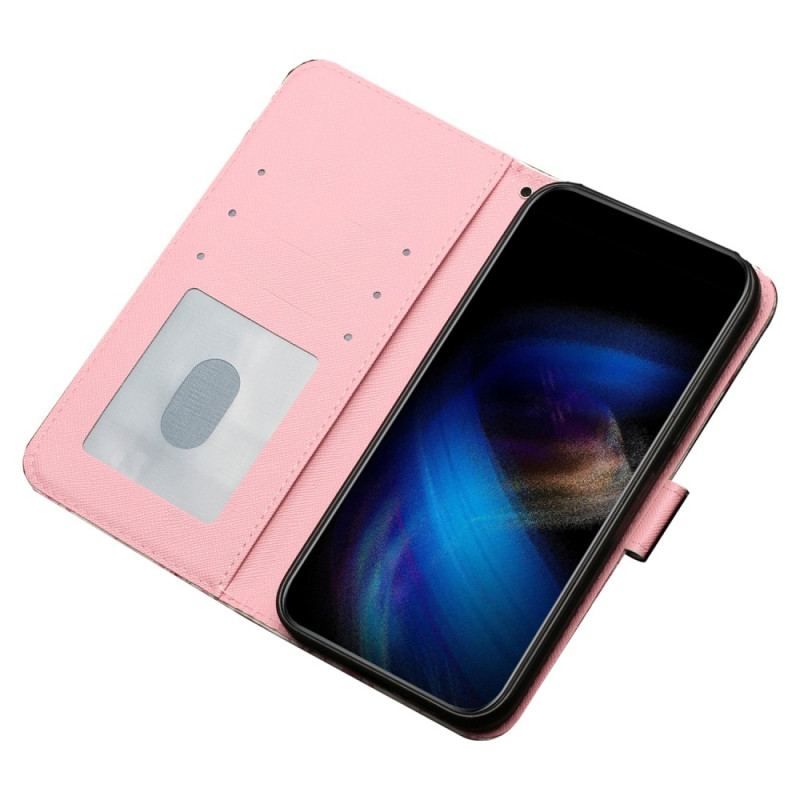 Flip Cover iPhone 15 Pro Med Snor 3d Blomster Med Rem