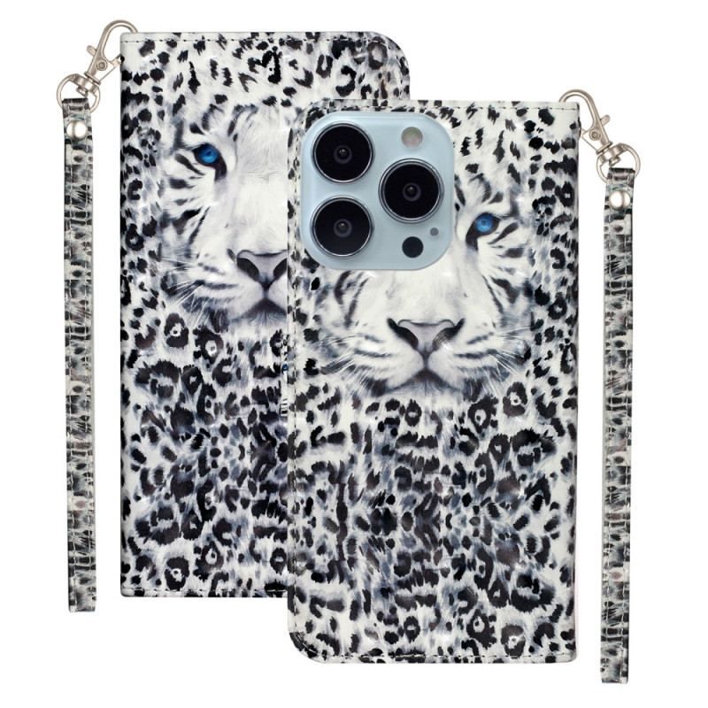 Flip Cover iPhone 15 Pro Med Snor 3d Leopard Med Rem