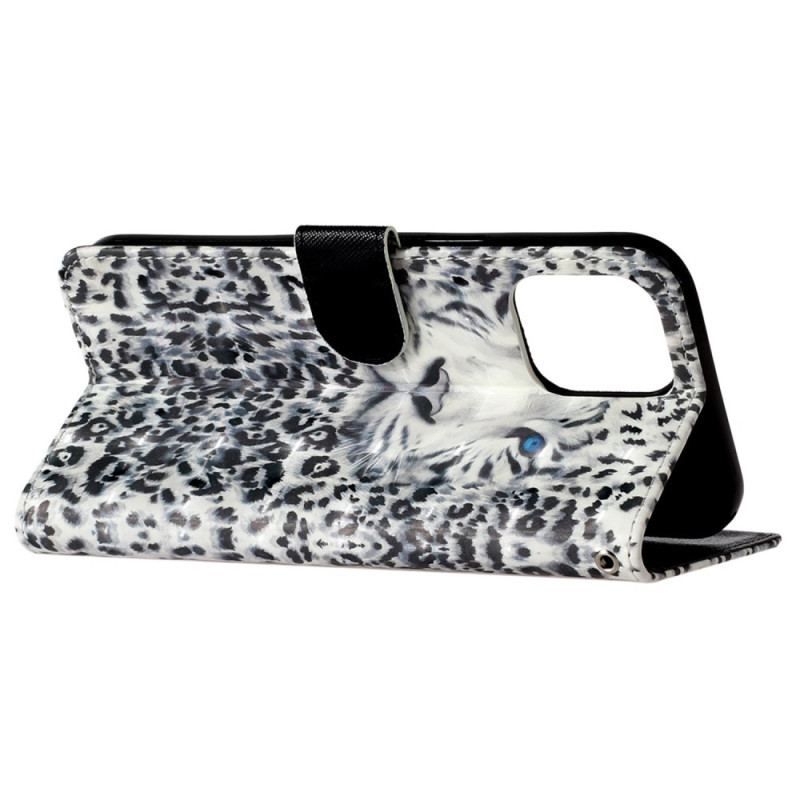 Flip Cover iPhone 15 Pro Med Snor 3d Leopard Med Rem