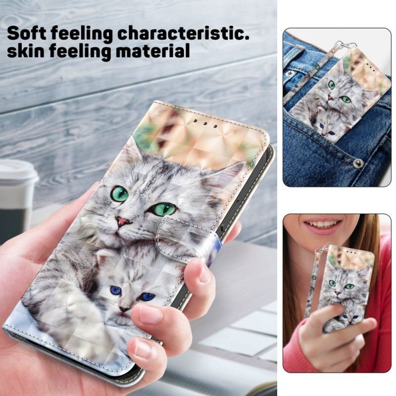 Flip Cover iPhone 15 Pro Med Snor Sømme Stringkatte