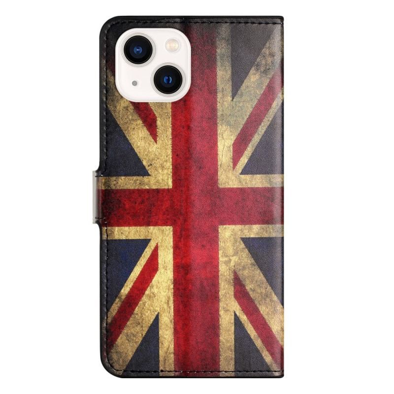 Flip Cover iPhone 15 Vintage Engelsk Flag