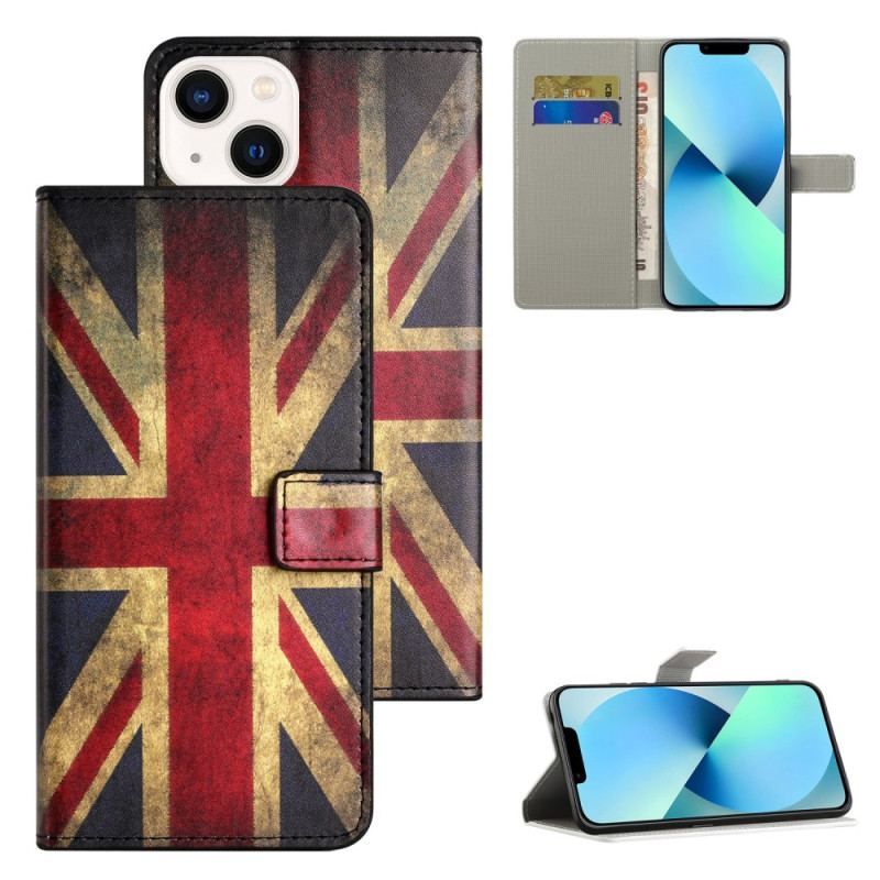 Flip Cover iPhone 15 Vintage Engelsk Flag