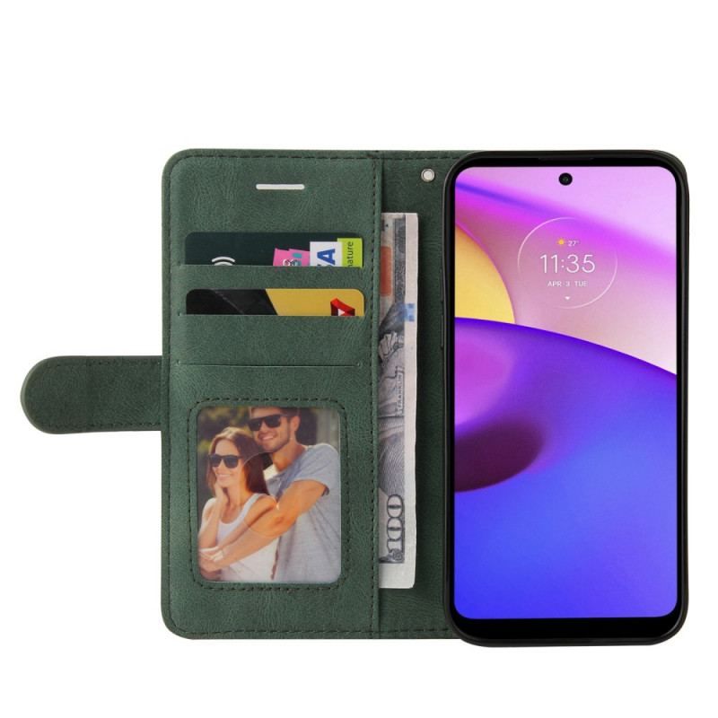 Flip Cover Moto E40 / E30 / E20 Tofarvet Signatur Imiteret Læder