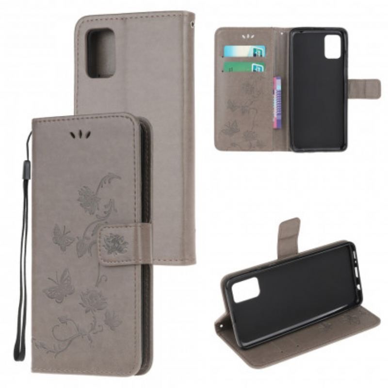 Flip Cover Moto G100 Med Snor Thong Sommerfugle Og Blomster