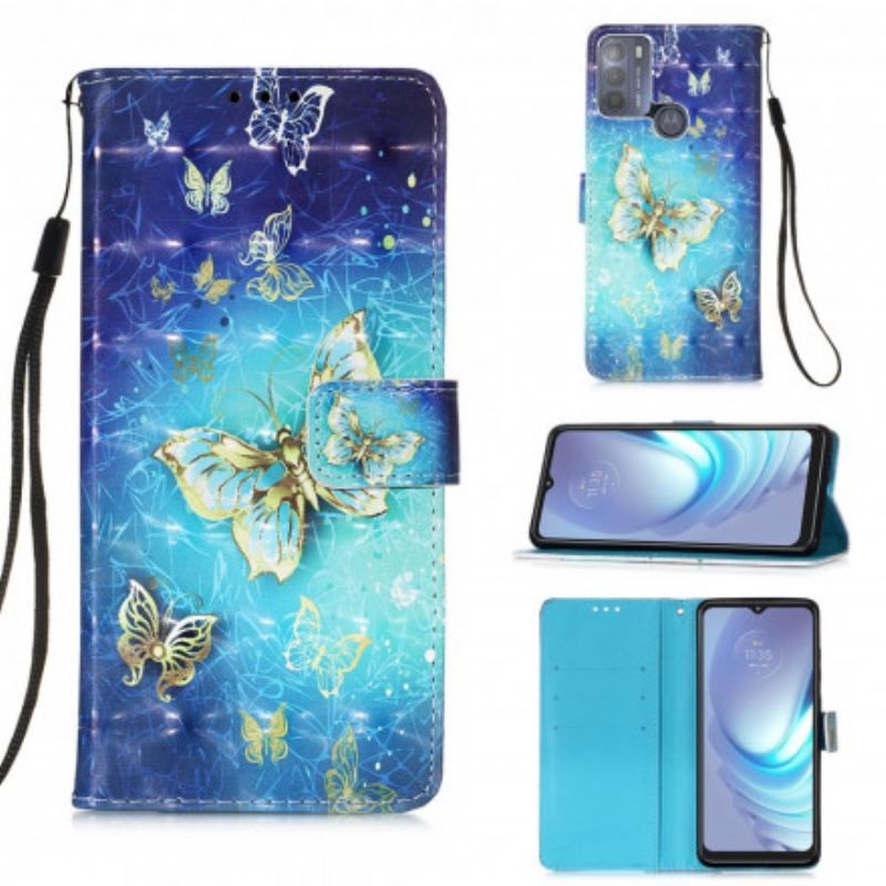 Flip Cover Moto G50 Golden Butterflies Lanyard