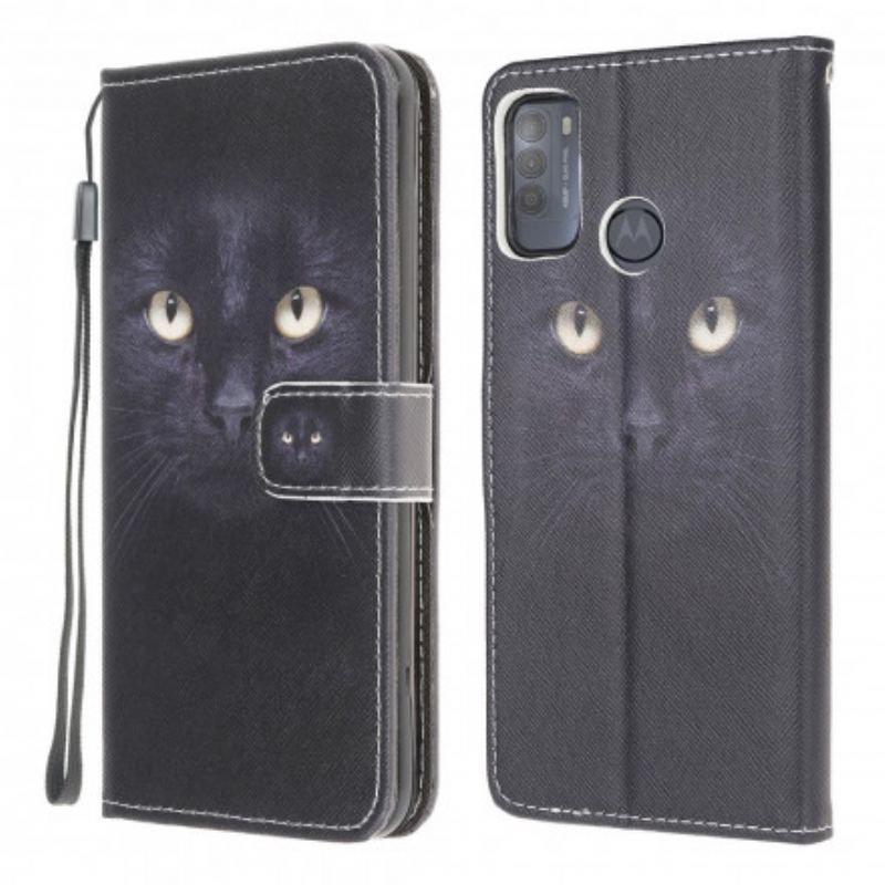 Flip Cover Moto G50 Med Snor Strappy Black Cat Eyes